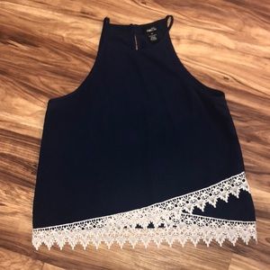 Navy and lace sleeveless top